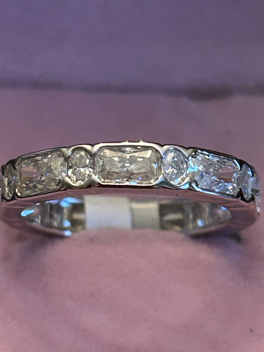 Sparkling 2.00CTW Moissanite 💎 Baguette & Round Bezel Set Eternity Band Ring Sz7